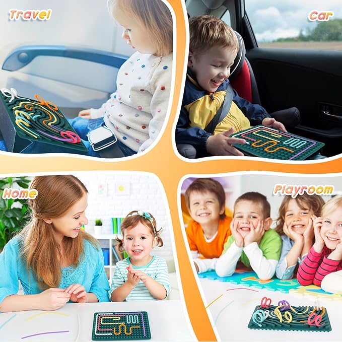 Sensory Activity Board, Silicone Fidget Toy for Stress Relief, Calming, Focus, ADHD and Autism, 6 Colors Sensory Toys Game Controller for Kids 2+ & Adults with 20 Strings