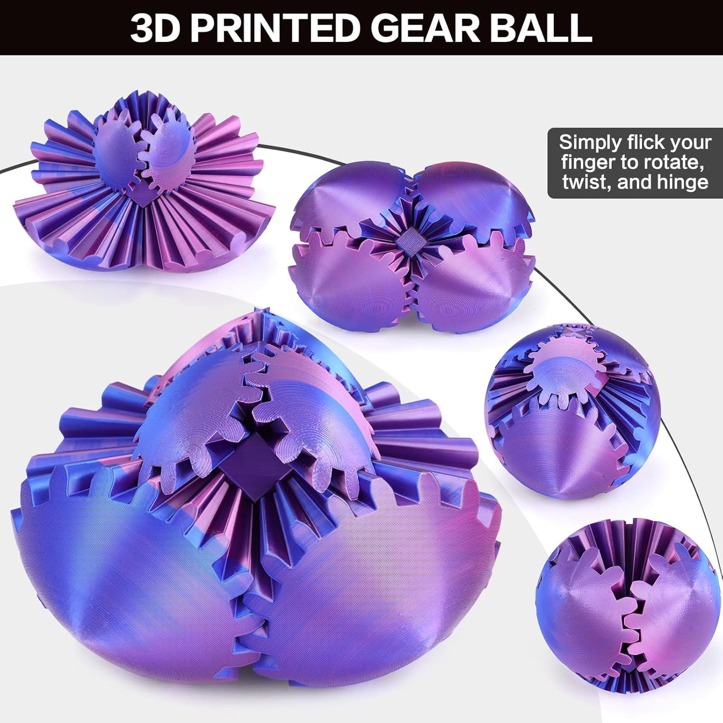 4-inch Larger 3D Printed Gear Ball - Marvellous Design Gear Sphere, Already Assembled 360° Rotatable Gearsphere, Steampunk Whirling Wonder Fidget for Stress and Anxiety Relief (Blue Green)