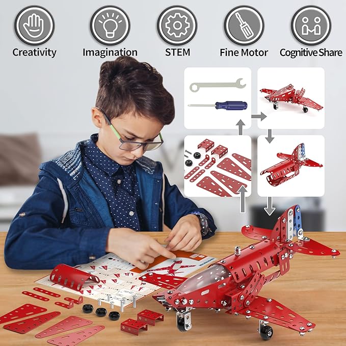 Lucky Doug STEM Building Projects Model Airplane Set - Building Toys for Kids Ages 8-12, Assembly Science Kit for Boys 7 8 9 10 11 Years Old