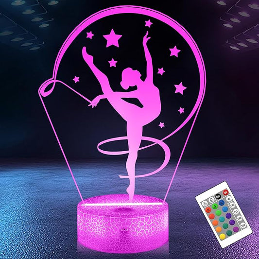 Gymnastics Stuff Gifts for Girls,Artistic Gymnastics 3D Night Light Illusion Lamp for Kids Women Friends Coach Gymnast Birthday Christmas Gifts,16 Colors Lighting with Remote