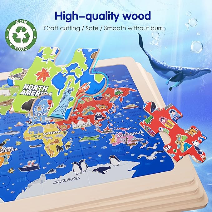 Jigsaw Puzzles Wooden Puzzles for Kids Ages 3-5 Preschool Educational Toddlers Toys United States Puzzle Space Universe World USA Map Earth Exploration Gifts for 3 4 5 6 Year Old Boys Girls 4 Packs
