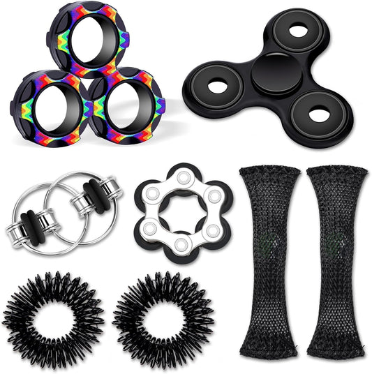 8Pcs Fidget Toys Adults Teens ADHD Autism Toys Adults Office Cool Gadgets Desk Toys Fidgets for Classroom with Magnetic Rings Spinner Christmas Stocking Stuffer Gifts for Men