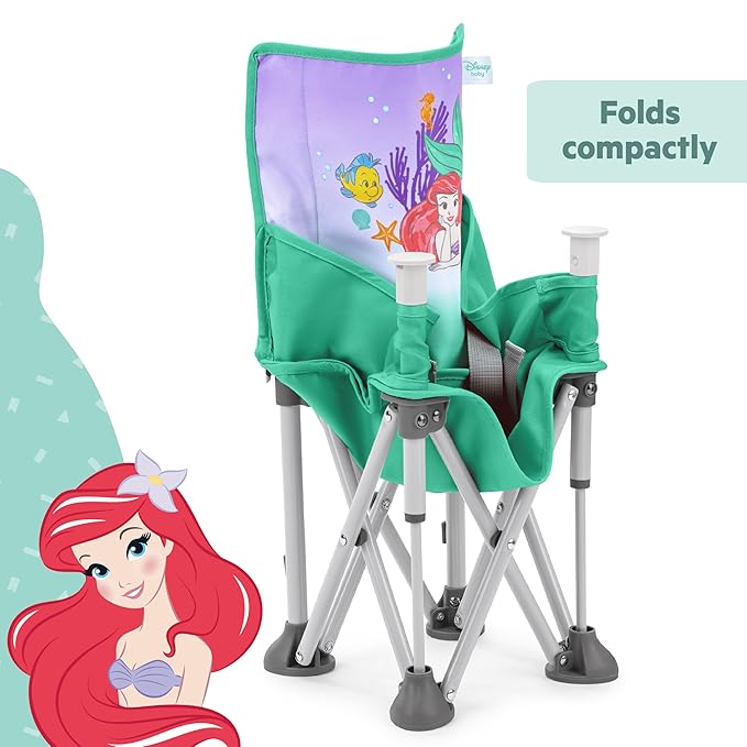 Bright Starts Disney Princess Ariel Pop 'N Sit Portable Booster, Indoor/Outdoor Use, Floor Seat with Feeding Tray, 6 Mos - 3 Yrs