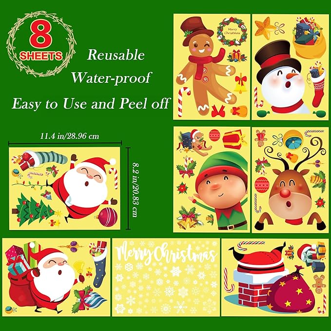 Joy Bang Christmas Window Clings, Xmas Santa Claus Reindeer Window Stickers Clings Deals, Christmas Window Decorations Decor Indoor
