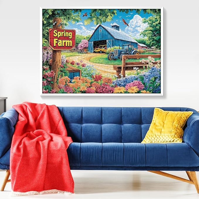 1000 Piece Puzzles for Adults, Spring Landscape Jigsaw Puzzle, Farm Jigsaw Puzzles 1000 Pieces, Challenging Game Home Decor Birthday Party Gift Toy for Adults Kids Seniors, 28×20 in