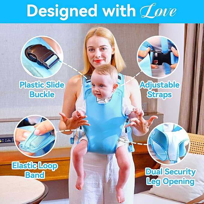 Baby Carrier, Dual-Use Adjustable Baby Sling Support Infant Chest Holder with Drawstring Backpack for Newborn to Toddler 13-33 lbs Swimming Pool Beach Land (Blue)