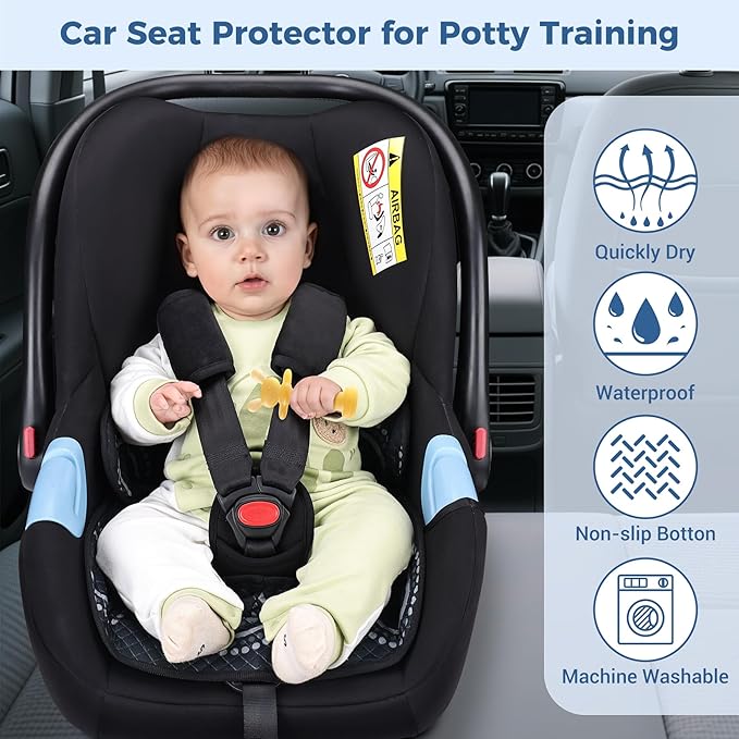 COOLBEBE Car Seat Protector for Potty Training, 2 Pack Dry Waterproof Car Seat Liner Toilet Training & Strap Covers Set for Baby Infant Toddler, Piddle Pads Cover Pad for Strollers, Carseat (Black)