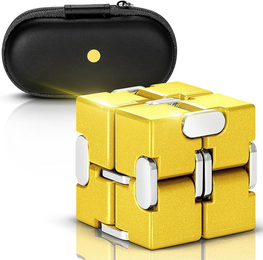 Fidget Cube, Zinc Aolly Metal Infinity Cube Fidget Desk Toy, Punk Style Design With Exquisite Case, Durable and Heavy Cool Gadgets, Adult Fidget Toys for Alleviate Stress and Anxiety(Yellow)