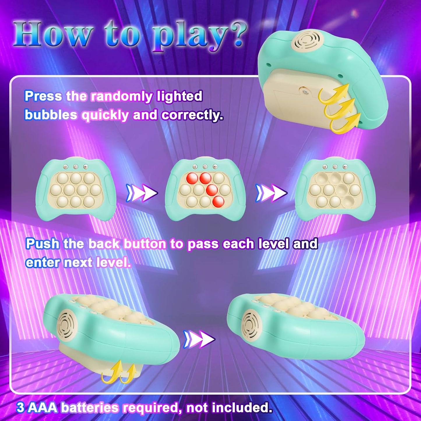 Fast Push Machine Light Up Fidget Toys for Kids Adults, Handheld Game for Kids 3-12, Quick Push Bubble Stress Toy, Sensory Toys Travel Games, Xmas Birthday Gifts for Boys Girls (Green)