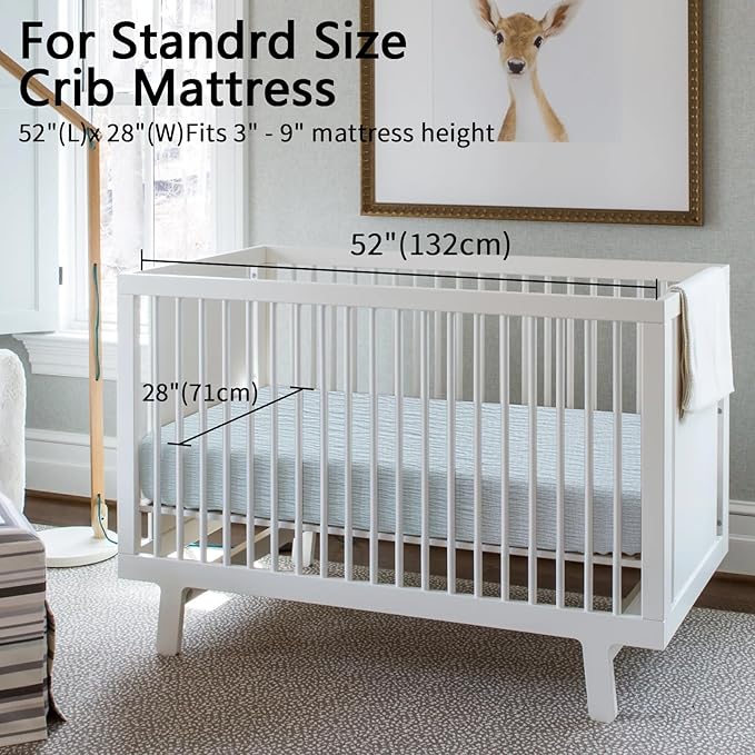 2 Pack Soft Muslin Baby Crib Sheets, 100% Cotton Breathable Double Layer Fitted Sheets for Standard Crib and Toddler Bed Mattresses 28x52 Inches, for Baby Girls and Boys (Sage & Fog