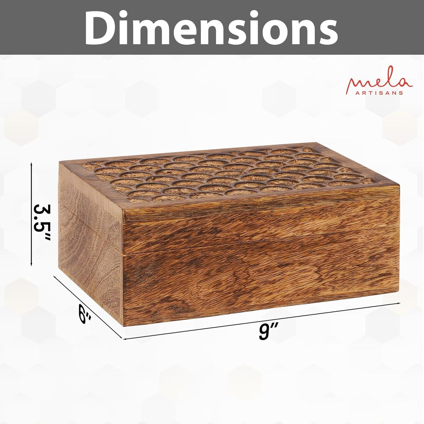 Carved Scallop Mango Wood Box with Lid - Medium Burnt Large Wooden Box - Handmade Decorative Box with Lid for Use As Memory Box, Keepsake Box, Photo Storage Box, and more - 9” x 6” x 3.5”