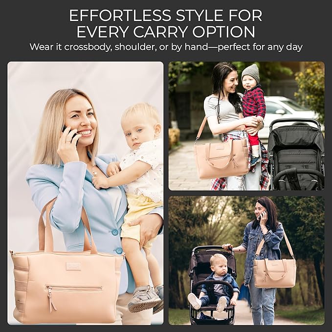 A + S Luxxe Diaper Bag Tote – Stylish, Large Baby Bag with Stroller Straps, Insulated Pockets, Changing Mat & Waterproof