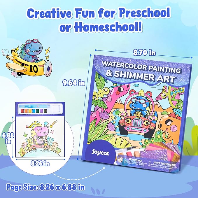 JoyCat Paint with Water Coloring Books, Art & Craft Activity, No Mess Art for Kids Ages 4-8, Craft Kits & Supplies, DIY Creative Activity, Presents for Girls & Boys (Dinosaurs)