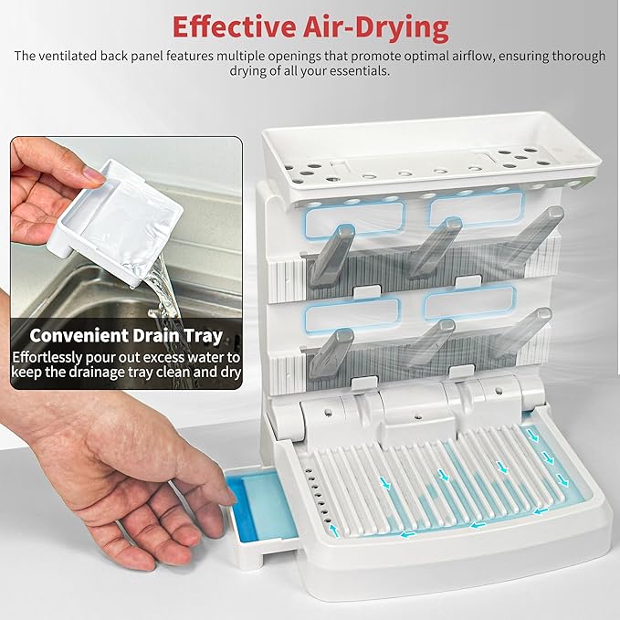 Baby Bottle Drying Rack for 6 Bottles, Vertical Cup Drying Holder, Space Saving Countertop Standing Bottle Dryer Rack for Baby Accessories & Pump Parts (Small White&Grey)