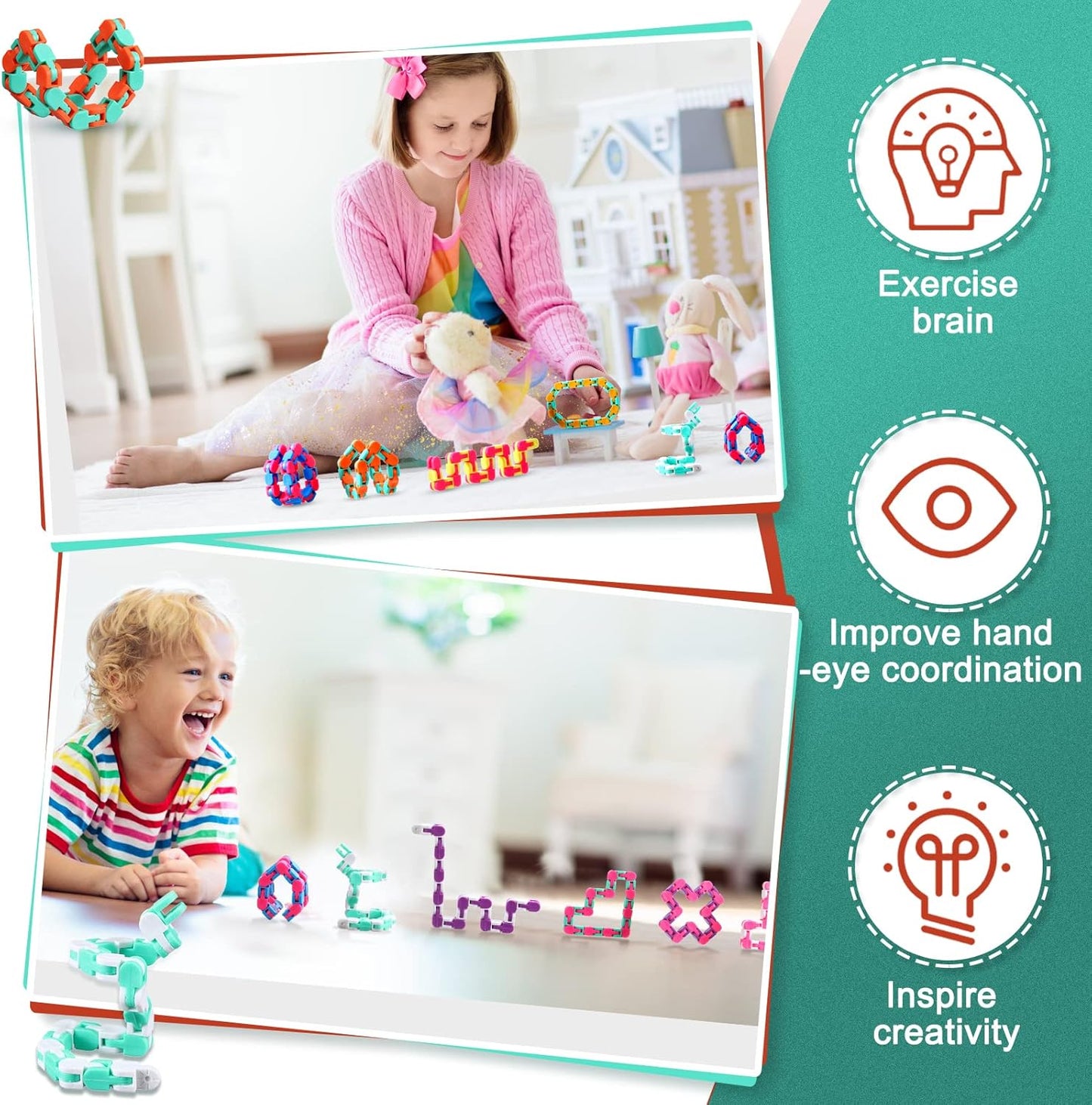 80 Packs Wacky Tracks Fidget 24 Links Finger Sensory Snake Toys Bike Track Chain Toy Chain Fidget Toys Bulk Fidget Toys Snake for Kid Adult Stress Relief Party Classroom Home Travel Multi Color