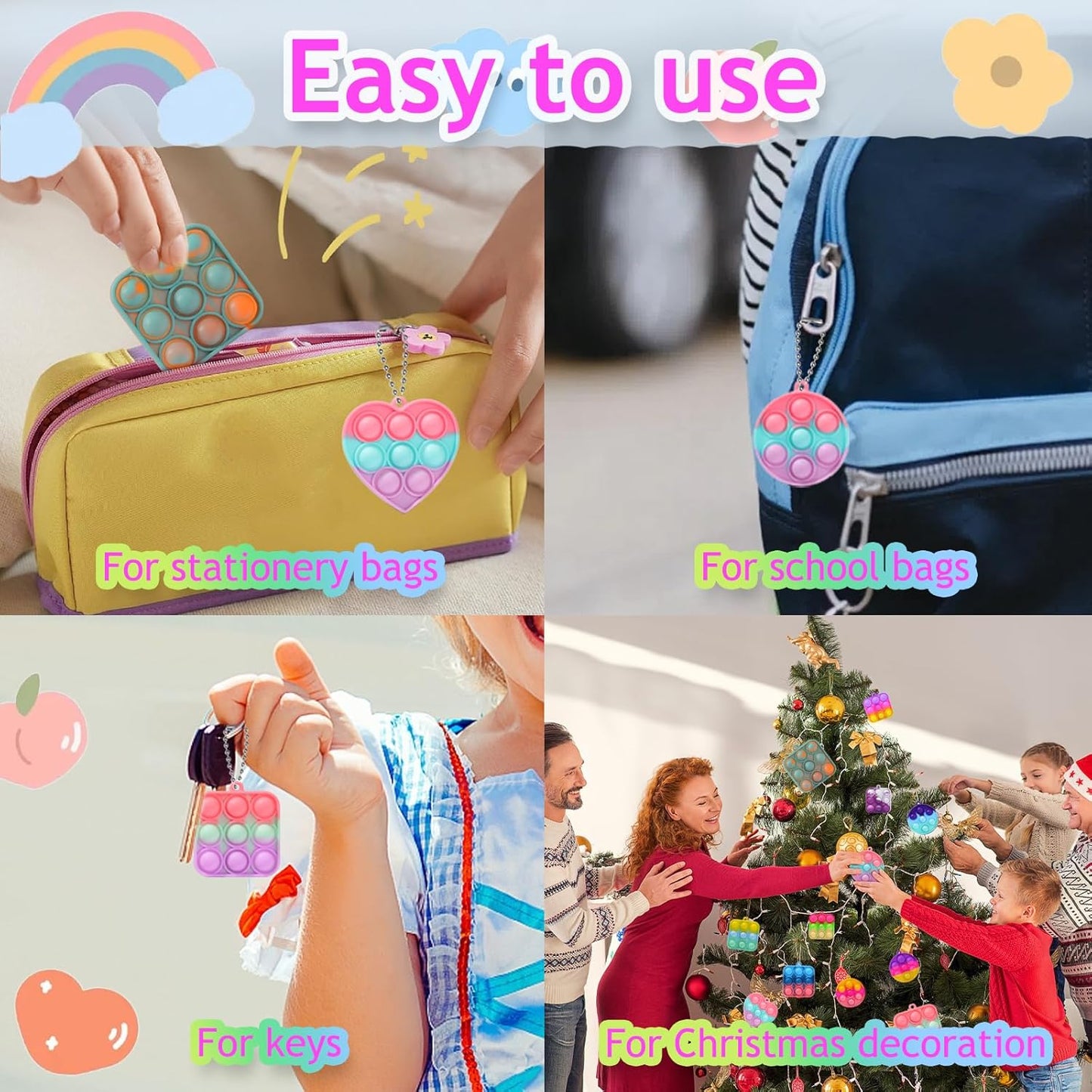 30PCS Party Favors for Kids,Bulk Fidget Toys, Birthday Party Toys, Small Classroom Prizes Box Fidgets Toys for Kids Toddlers Adult, Goodie Bag Stuffers, Treasure Chest, Bubbles Poppers (Square)