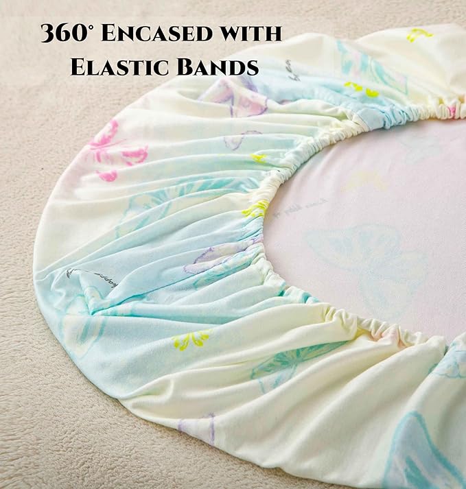 SDY Butterfly Bassinet Sheets Set 2 Pack for Boys Girls，Elastic Travel Crib Fashionable Floral Pattern, Standard Cradle Safe Sheets Set 32 * 16 * 4 inches (Butterfly)