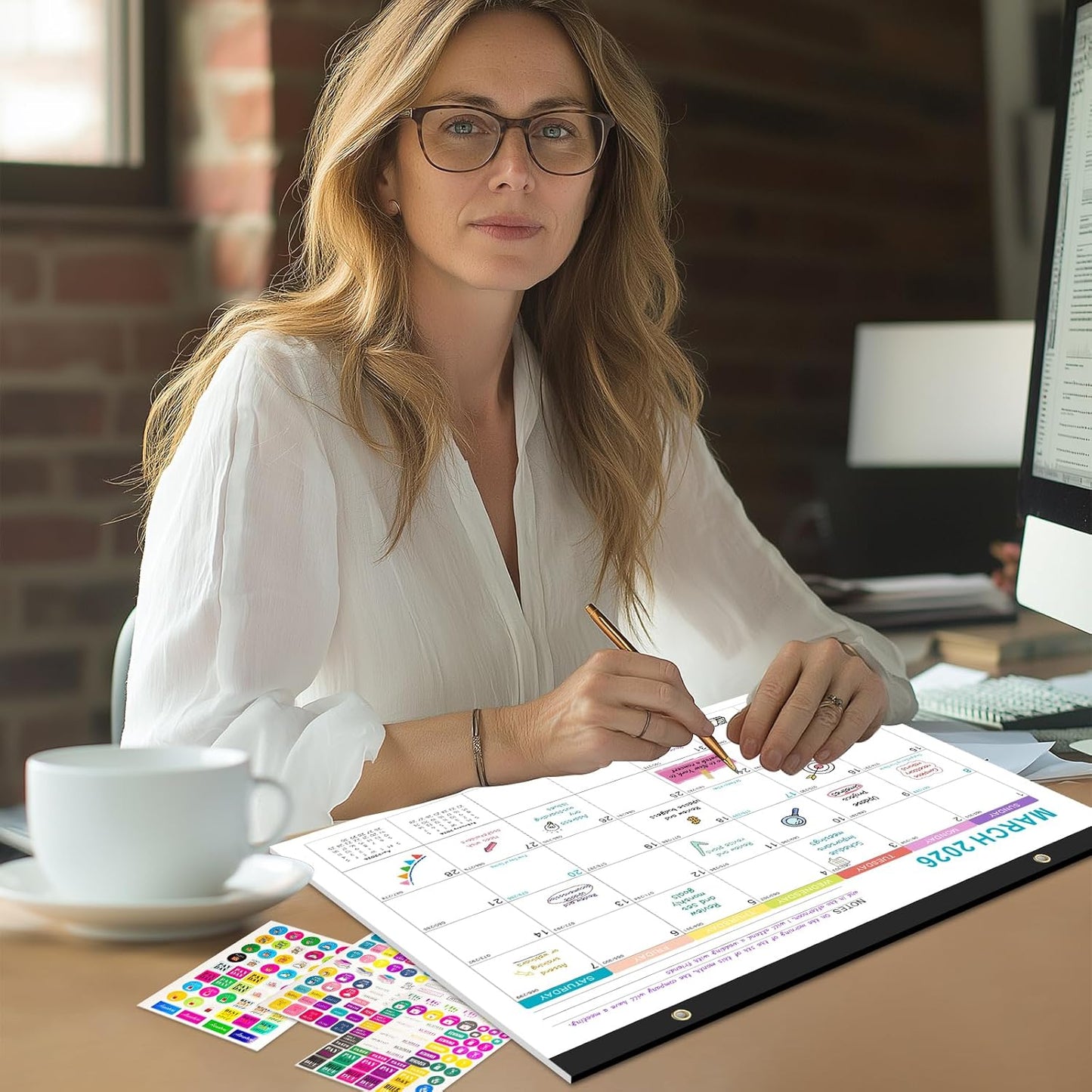 Gannyfer 2025-2026 Desk Calendar, Fridge Calendar Magnet, 18 Monthly Large Yearly Desktop/Wall Calendar, July 2025 - Dec 2026, with Plastic Cover Hanging String Corner Protectors, 17" x 12", Organizers for Office, Home and School (3 Sticker)