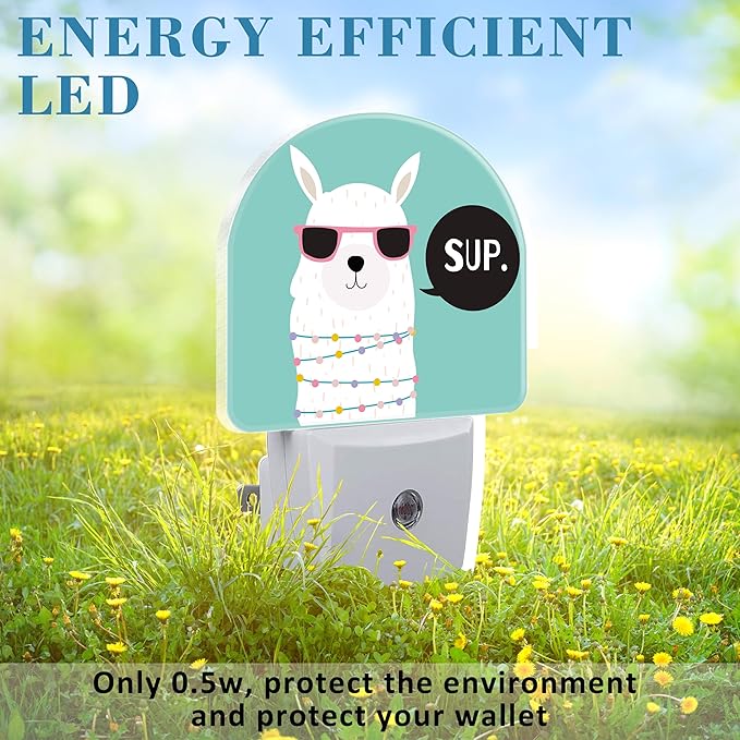 Night Light for Kids Girls Boys, Cute White Llama LED Night Light Plug into Wall with Dusk to Dawn Sensor for Room Decor, Hallway, Kitchen, Bathroom, Nursery, Stairs