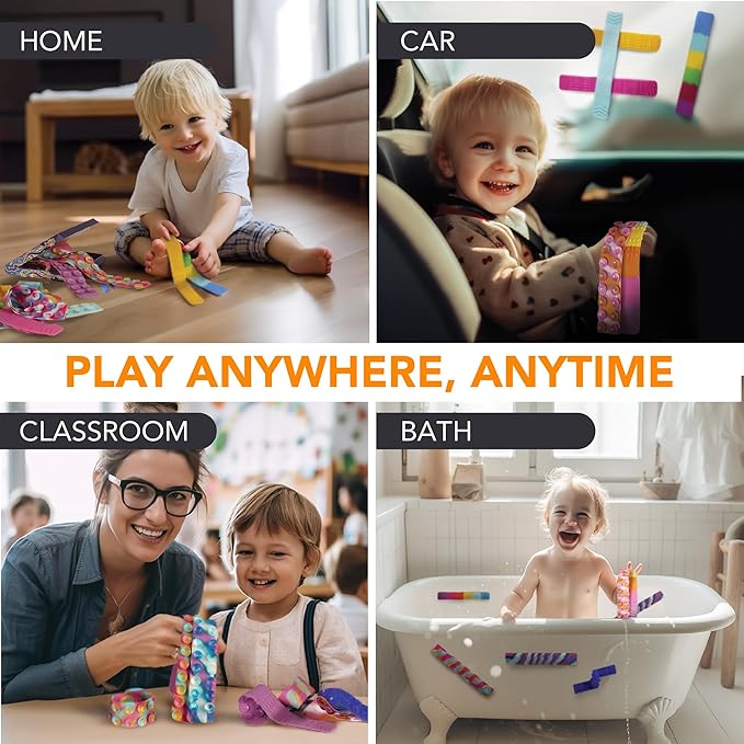 BUNMO Sensory Toys Stretchy Strings for Toddlers 3+ - Stimulating & Addictive Fidget Toys for Kids - Hours of Fun for Kids - Non-Mouthable Toy 3+ - Suction 6 Pack