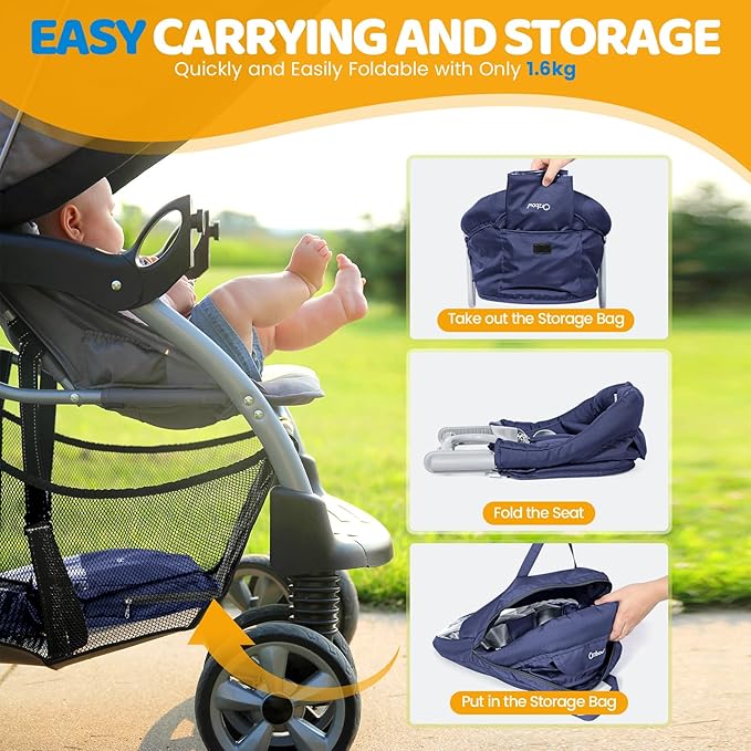 Orzbow Hook-On High Chair for Babies 6-36 Months - Portable, Fits Tables 0.78 to 3.14inchs Thick, Collapsible Clip-On Counter High Chair with Carry Bag for Travel, Home and Restaurant, Blue