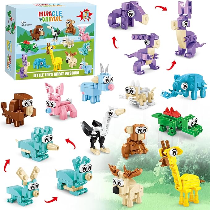 1 in 3 form transformatinon Party Favors Kids Building Blocks Sea Animals 12 Packs Party Favors BuildingSet for Birthday, Goodie Bag Stuffers,Classroom Prizes,Easter for Boys andGirls Ages 6-12