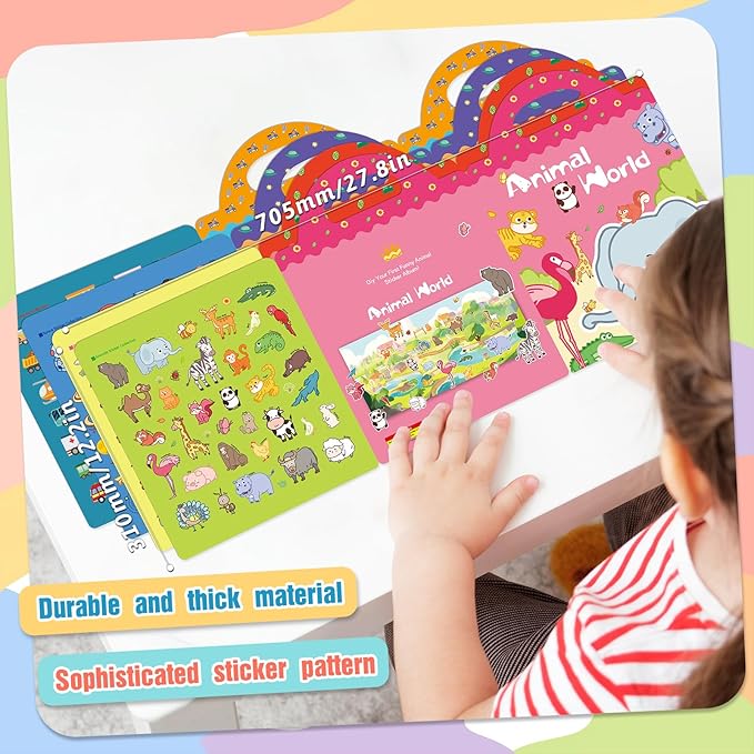 Jelly Sticker Books Reusable 4 Sets Sticker Pack Toddlers Toy 3-12 Years Baby Boy/ Girl Gift Essential, Airplane Baby Toy, Travel Essential Durable Skin-Friendly ( Animals, Dinosaurs, Space, Vehicles)