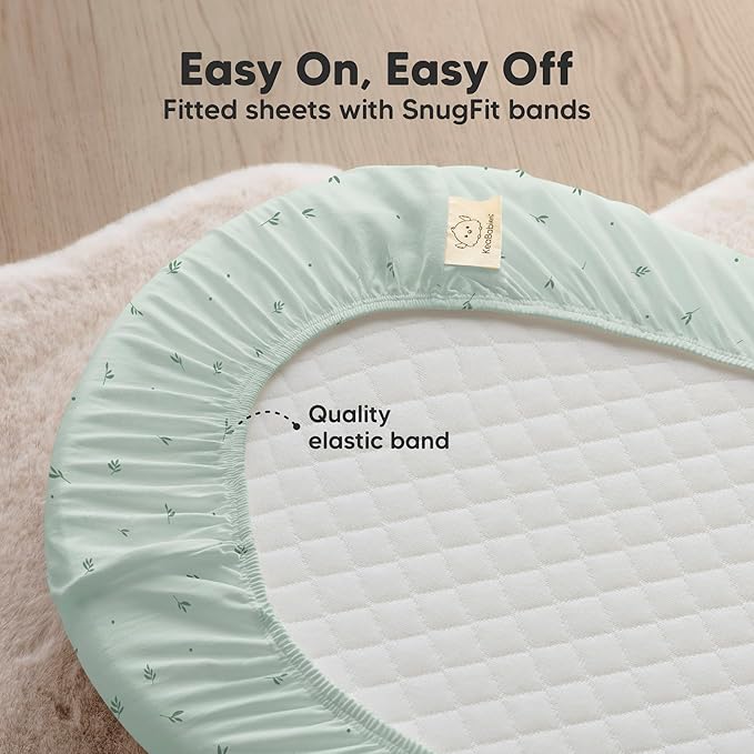 2-Pack Organic Bassinet Sheets for Girls, Boys - 100% Cotton Bassinet Mattress Sheets Compatible with Halo Bassinest Swivel Sleeper, Graco, Baby Delight, Chicco,Unisex Fitted Bassinet Sheets(Bunnies)