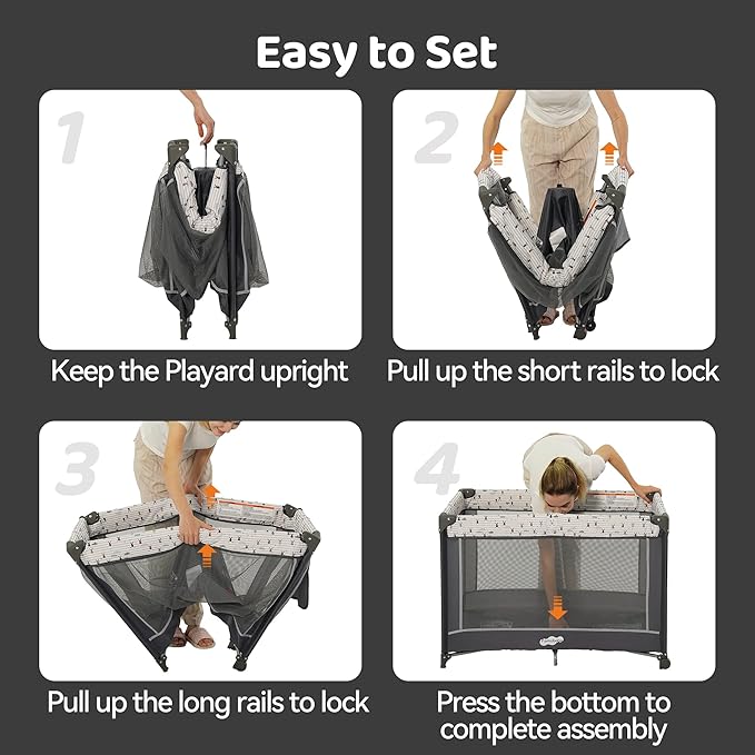 Pamo Babe Portable Playard,Sturdy Play Yard with Padded Mat and Toy bar with Soft Toys