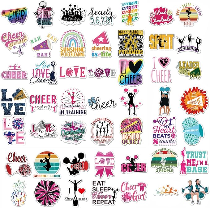 110PCS Cheer Stickers, All Vinyl Waterproof Cheerleader Decals, Perfect Cheer Gifts for Cheerleader Girls Cheer up, Motivational Positive Stickers for Water Bottles Laptop Computer Luggage Cup