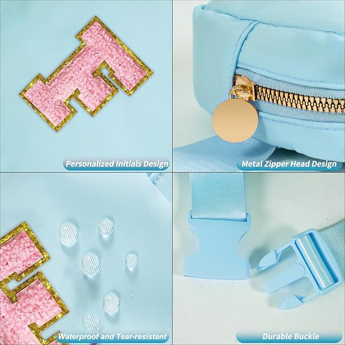 Mini Belt Bag Fanny Pack with Initials Letter Patch Small Crossbody Bags Cute Stuff Birthday Gifts for Teenager Girls Trendy Stuff for Teens - F,Blue