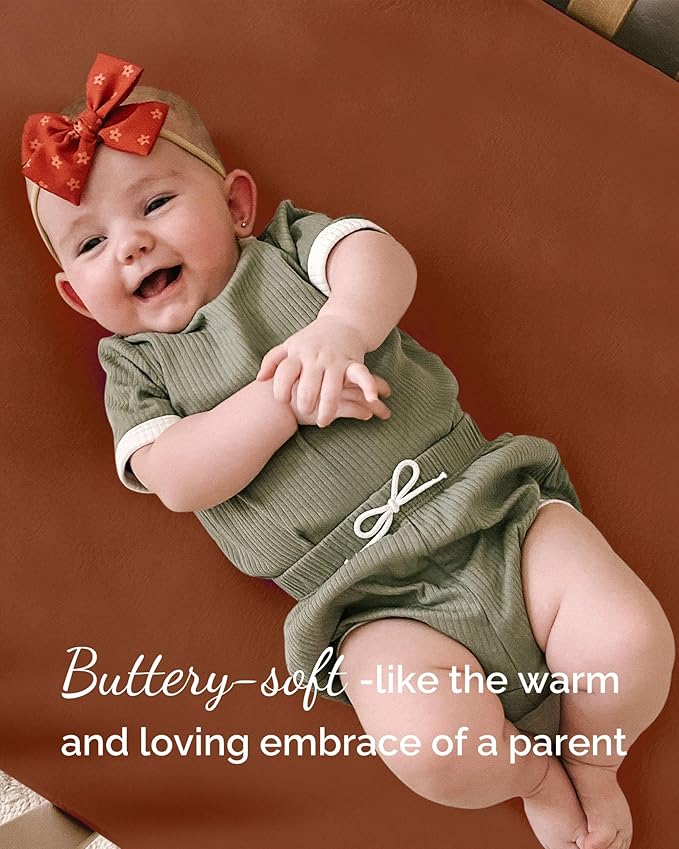 Bassinet Fitted Sheets 33x20 for Baby Beside Dreamer Bassinet & Bedside Sleeper - Buttery Soft, Premium Stretchy Jersey Knit Sheets - Burnt Orange+Mustard Yellow+ Gray, 3 Pack