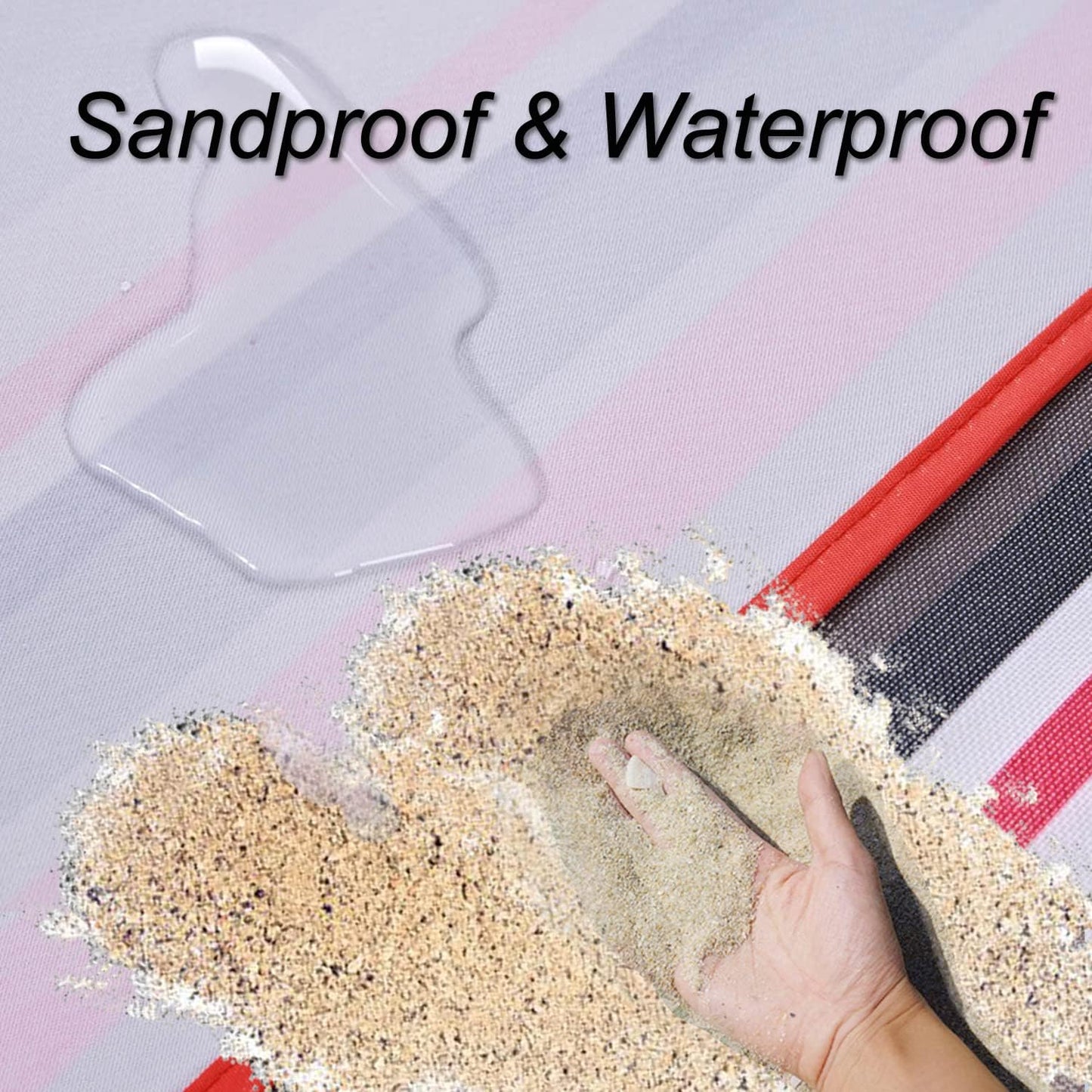 Beach Blanket Picnic Mat Sandproof Waterproof Extra Large Outdoor Camping Blanket Foldable Portable Picnic Mat for Travel Hiking Music Festival Park Lawn Grass Red Lines