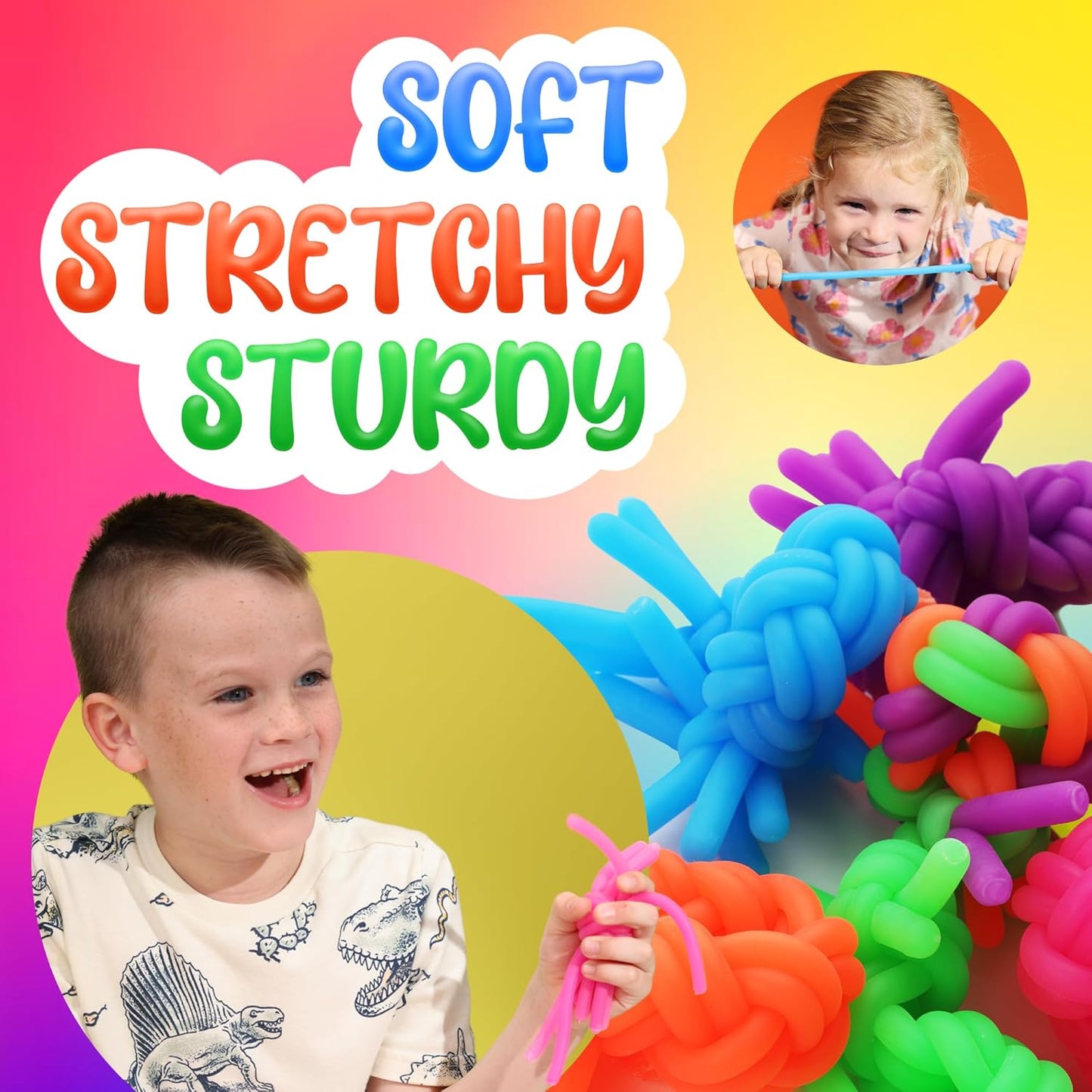 50 Pack Monkey Noodles - Fidget Stretchy Sensory Toys for Kids and Toddlers - Autism Sensory Products - Stretchy String - Party Favors for Kids - Treasure Box Toys for Classroom Easter Toys