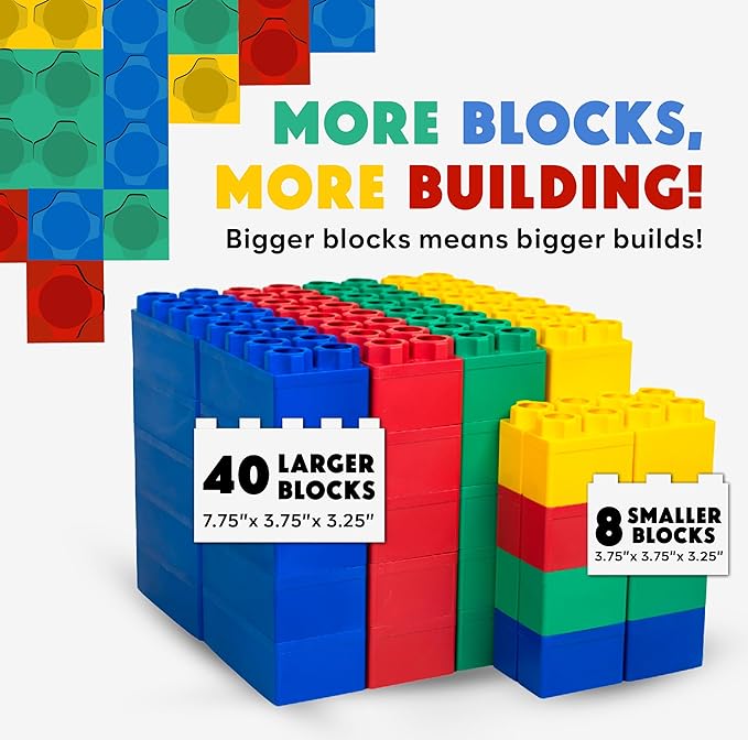 Big Blocks for Kids Ages 4-8 — Indoor & Outdoor Blocks for Kids Games — Large Building Blocks (48 pc) Learner Set