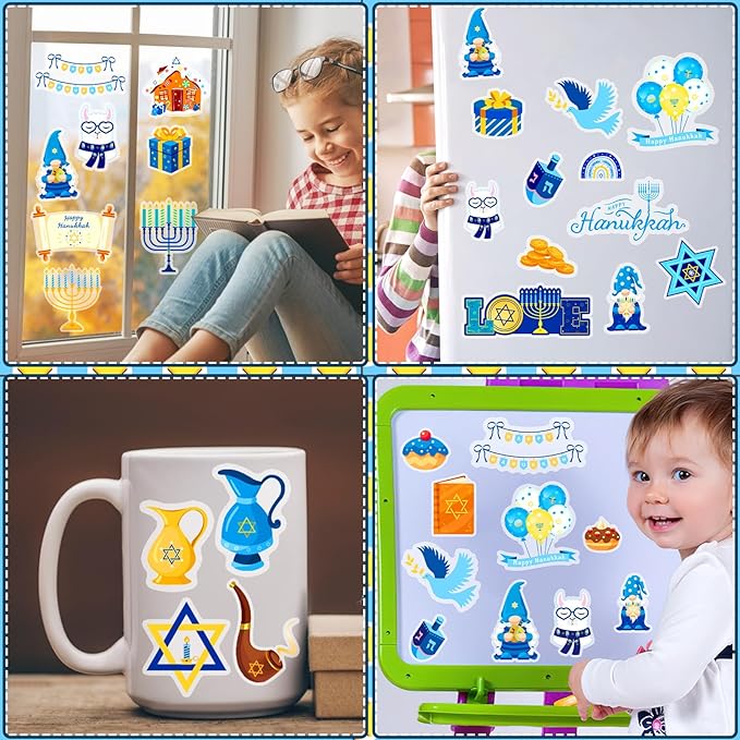 MARFOREVER 25 Pieces Hanukkah Window Gel Clings, Reusable Thick Chanukah Window Clings Decals for Chanukah Theme Party Favors Classroom School Office Wall Glass Decoration