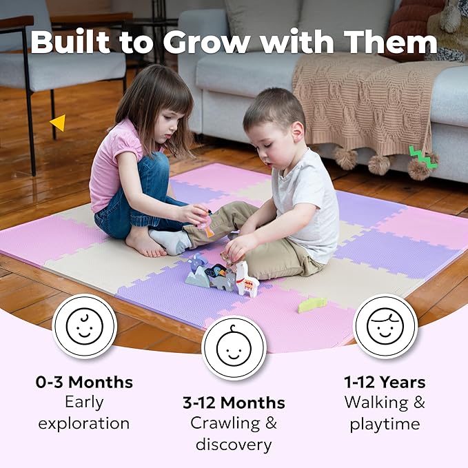MioTetto Baby Play Mat, Soft Foam Floor Tiles for Kids. Adjustable Interlocking Foam Tiles, Fits with 50x50 Playpen Baby mat for Crawling & Development, Safe & Non-Toxic Playmat for Babies 6-12 Months