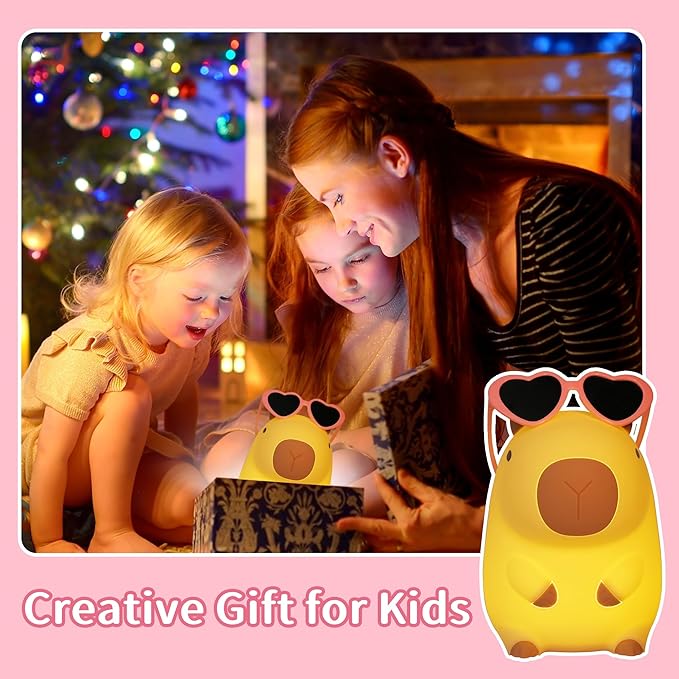 Attivolife Capybara Night Light, Sunglasses Capybara Silicone Lamp for Girls, Touch Nightlight Portable with Dim, Funny Bathroom Table Decor Birthday Xmas Gift for Women Friends（Pink Glasses）