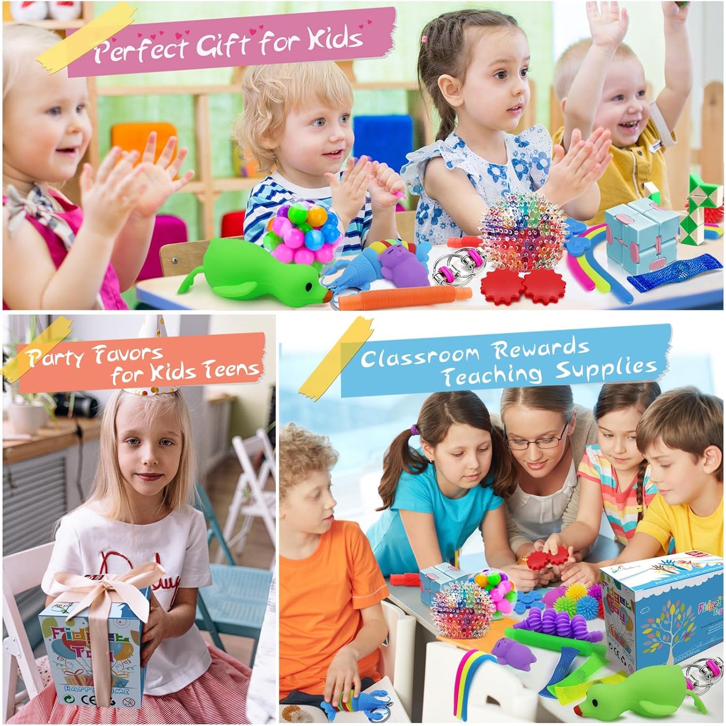 Fidget Toys Pack, 34 Pcs Stress Relief Sensory Toys for Boys Girls Kids Adults ADHD OCD Anxiety Autism, Treasure Box Toys for Classroom Rewards Prizes Carnival Prizes Birthday Party Favors