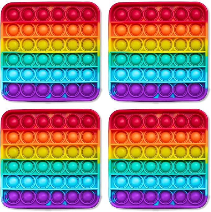 THE FIDGET GAME Popping Mats (4 Pack) - Sensory Toys for Kids with Autism, Stress or Anxiety - Rainbow Popper for Toddlers, Boys, Girls, & Adults