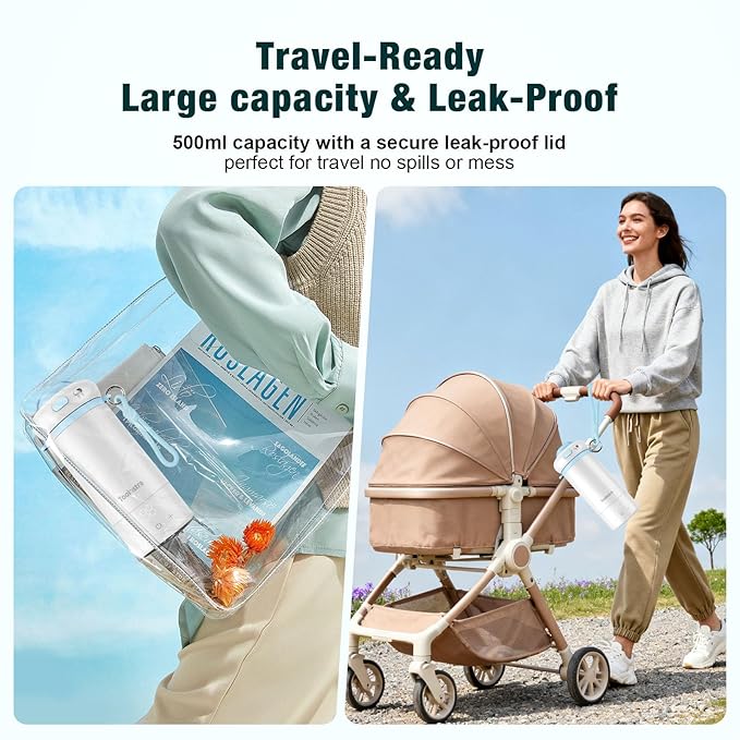 Portable Bottle Warmer for Baby on The Go, 16.91oz 100% Faster Heating & Precise Temperature Control, Leak-Proof Design, Child Safety Lock, Ideal for Travel, Formula & Breast Milk Warmer