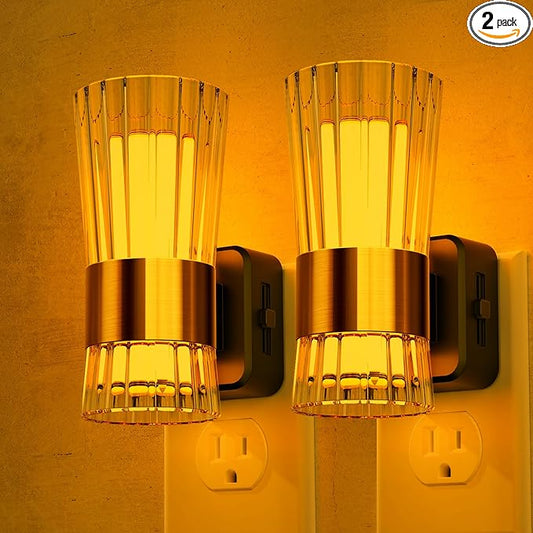 Night Light, Night Lights Plug into Wall, LED Amber NightLight with Dusk to Dawn Auto Light Sensor, Amber Light 0-100LM Adjustable Brightness, Wall Sconce Style Design for Bedroom Hallway, 2 Pack