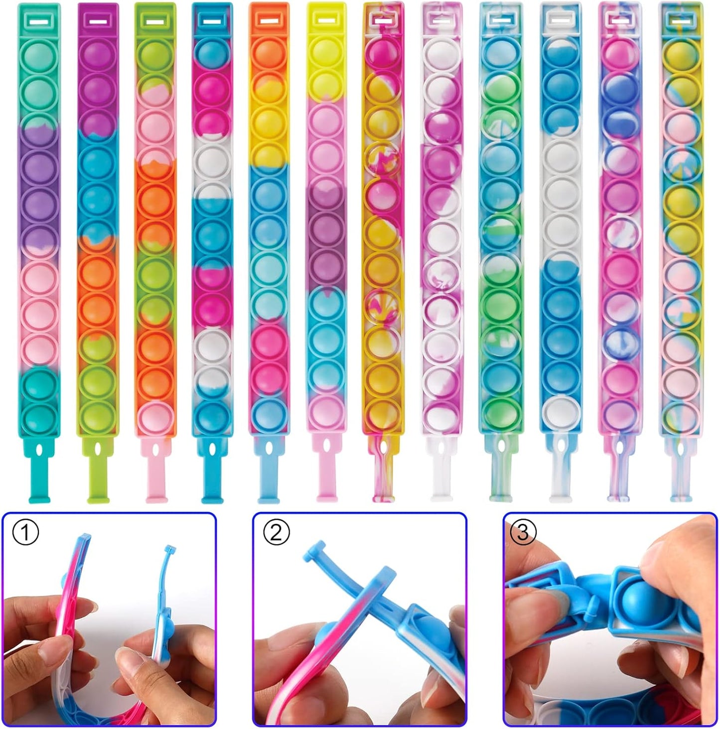 Pop Fidget Toys Bulk Its Kids Party Favors 24PCS Pop Fidget Bracelets It Fidget Toy Pack Fidgets for Classroom Prizes End of Year Student Gifts Birthday Goodie Bag Stuffers Sensory Toys for Girls Boys