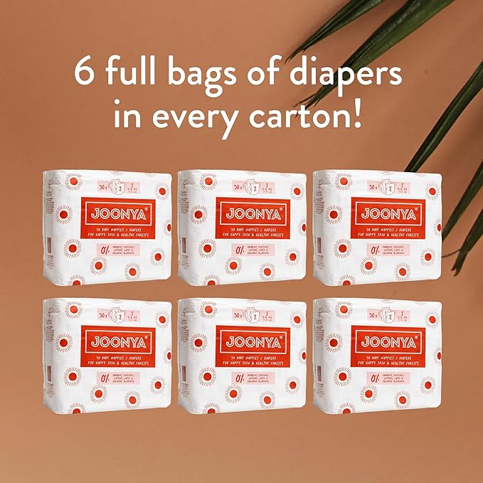 Joonya Baby Diapers, Size 2 S (7-13 lb) - 6 Bags of 30 (180) - New Range - NonToxic, Eco-Friendly, Ultra Slim, Overnight Use - Made in Denmark