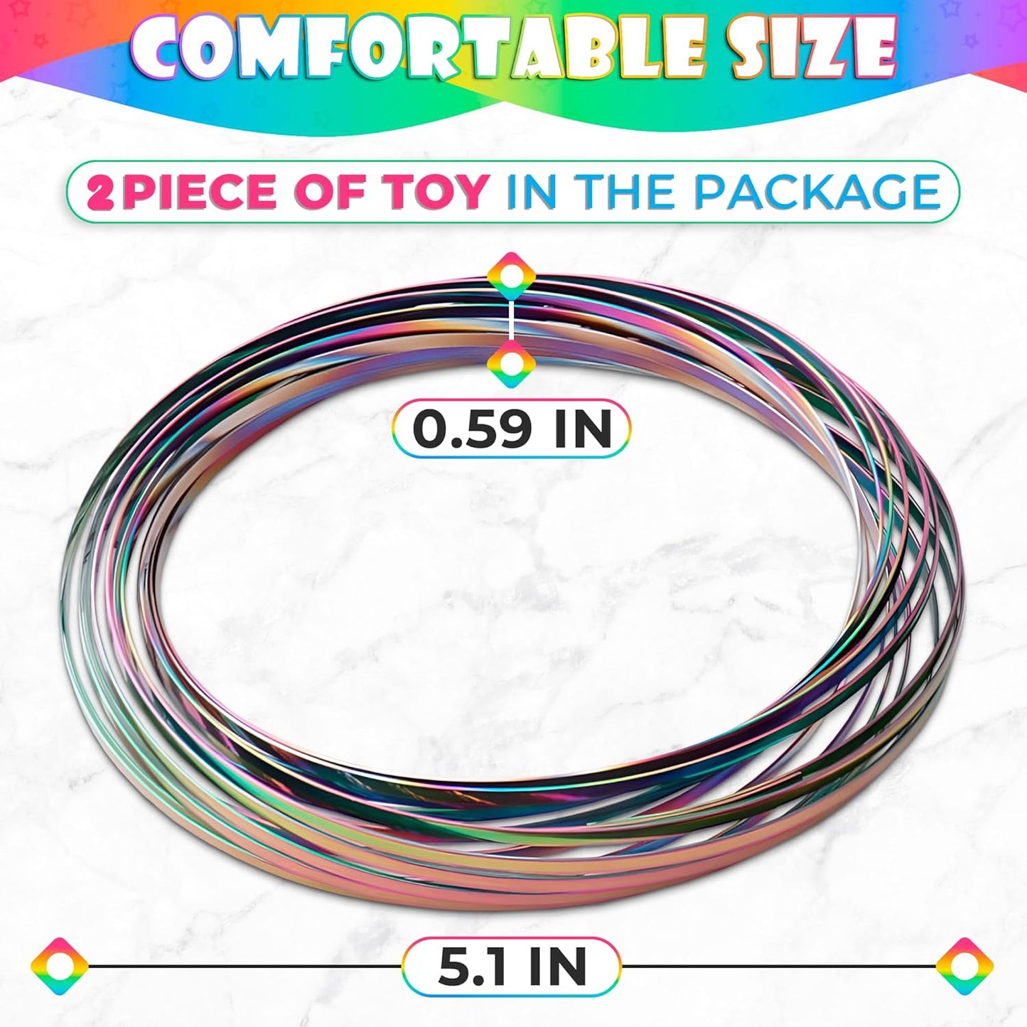 Flow Ring Spinner Ring Arm Toy - 2 Pcs Stainless Steel Spring Toy Metal Sensory Rings Flow Toys Magic Flow Bracelet Spinner Rainbow Toy Rings for Girls - Rainbow Bracelet Metal Geometric Spinning