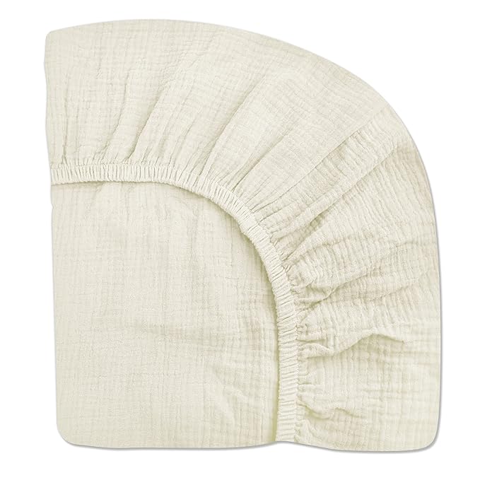 Pack and Play Sheets for Baby Boys and Girls 39"x27"x3", Neutral Muslin Cotton Pack N Play Mattresses Sheet with Boho Style, Soft and Breathable Comfort (Cream)