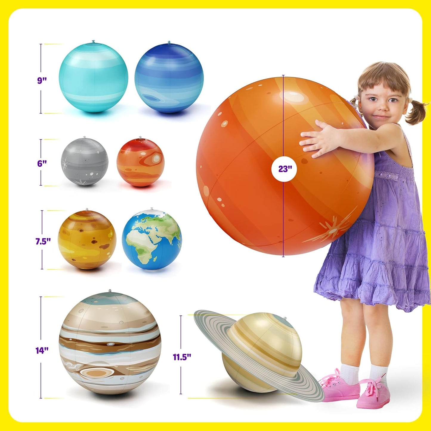 Dan&Darci Inflatable Solar System Planets for Kids - Science Toys - Boys Room Decor Ceiling - Space Gifts - Outer Space Themed Party Decorations - Astronomy Gifts 5-7, 6-8, 8-12 Years Classroom