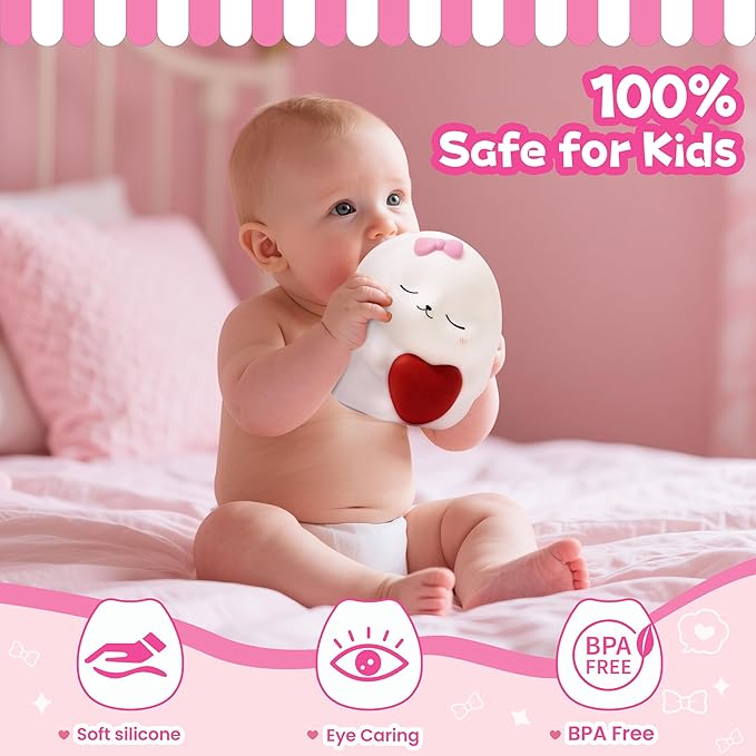 Night Light for Kids, Rechargeable Dimmable Silicone LED Nightlight with 7 Colors, Baby Nursery Night Lamp, Touch Squishy Lamp, Cute Gifts for Girls, Boys, Toddler Room Decor, Rabbit
