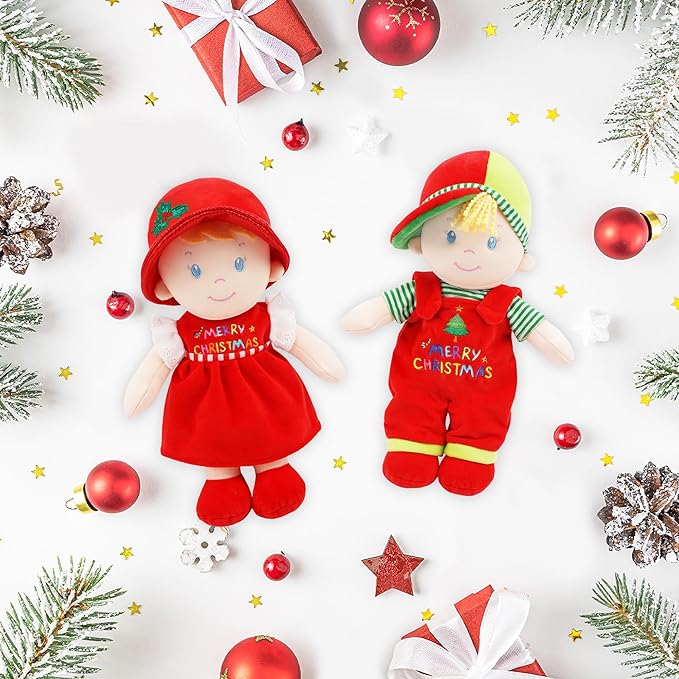 June Garden 12" Soft Dolly Emilia - Stuffed Soft Baby Boy Doll for Birth and Up - Christmas Special Edition