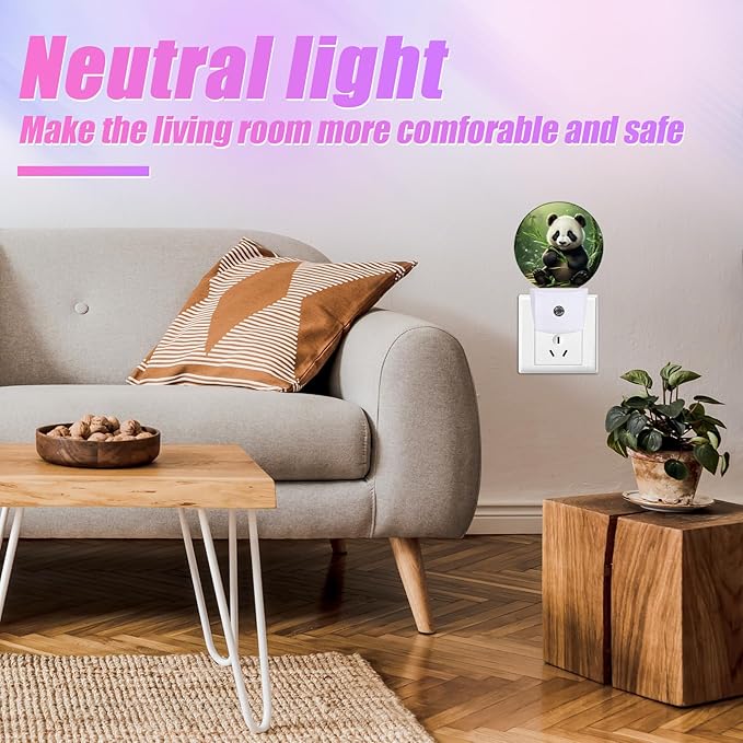 Cute Panda Night Light Animals Night Lights LED Lamp Round Plug into Wall Nightlight with Dusk to Dawn Sensor Home Hallway Stairway Kitchen Decor